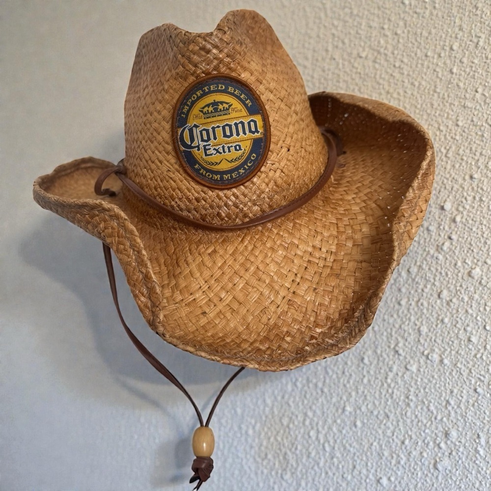 Corona Extra Straw Cowboy Hat — Western Festival Style — Adjustable Chin Strap